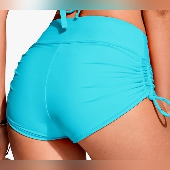 130.🆕XS CRZ YOGA High Waisted Turquoise Adjustable Ruched Side Swim Shorts - Picture 3 of 8